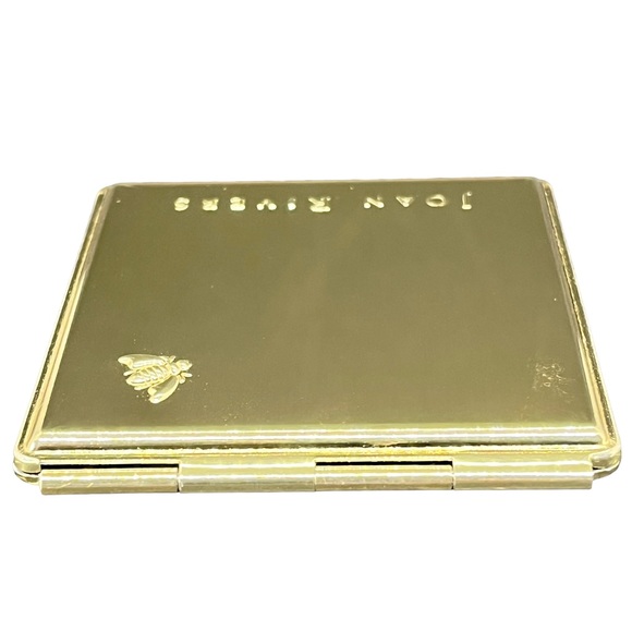 Vintage Joan Rivers Bee Square Compact Mirror Regular & Magnified Black Cover - Picture 3 of 10